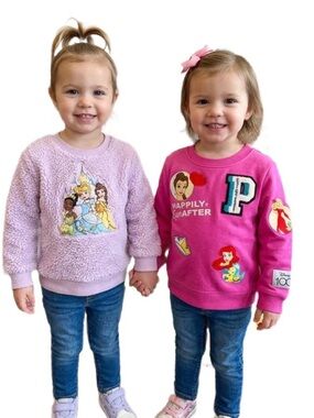 Two Disney Princess Sweatshirts 100 Dark Pink and Disney Light Lavender Size 3T